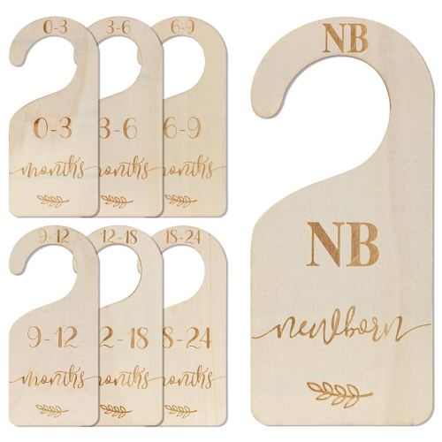 7pcs Baby Closet Dividers, Wooden Nursery Hanger Dividers Infant Wardrobe Separators Toddler Clothes Organizer Dividers for Sorting Clothes from Newborn to 24 Months