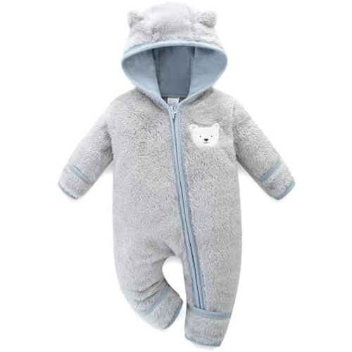 Baby Fleece Winter Jumpsuit Outfits Cute Cartoon Comfy Snowsuit Fluffy Romper for 0-18M