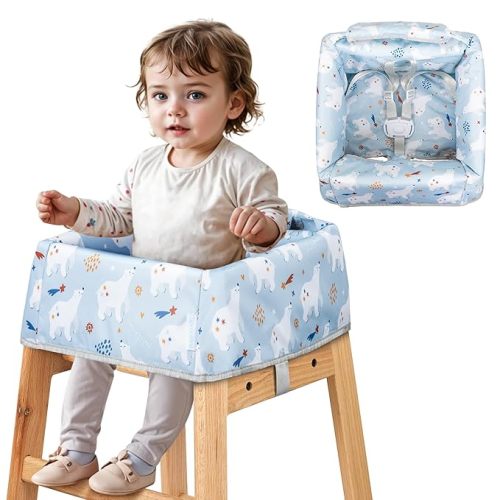 High Chair Cover for Baby Restaurant: Sprouterie Baby Highchair Covers for Restaurant Waterproof Washable Stain and Slip Resistant Portable for Children Outdoor Indoor Eating Blue Polar Bear