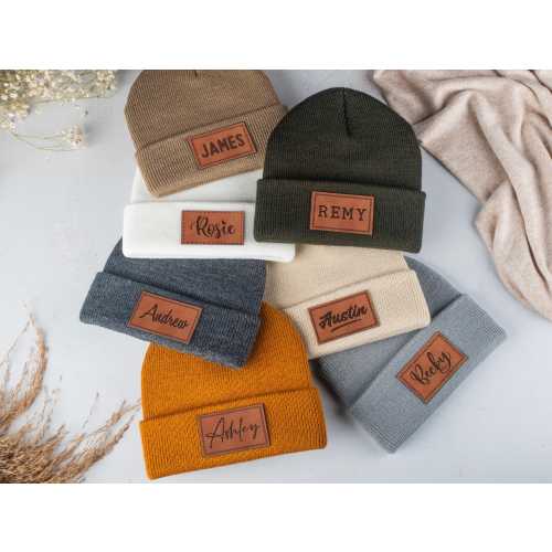 Personalized Baby Beanie, Newborn Baby Beanie Hat, Adult Kids Hat with Name Patch, Unisex Baby Hats, Adult Beanie Hat with Name