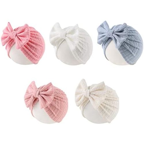 Baby Girl Turban Newborn Beanies Hat 5 Pieces Cotton Infant Girls Headwraps Toddler Kids Hats 0-3 Years