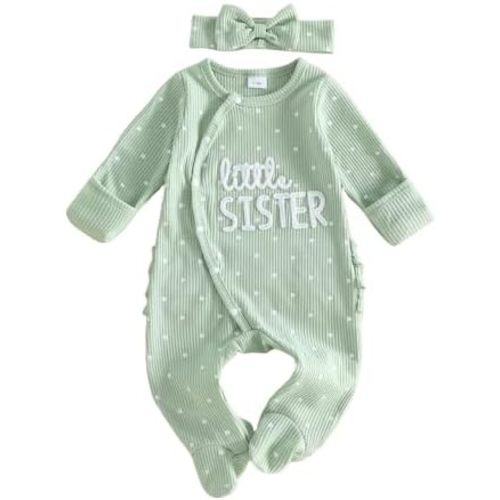 Little Sister Little Brother Newborn Baby Girl Boy Fall Outfits Polka Dot Mitten Cuffs Long Sleeve Jumpsuit Romper