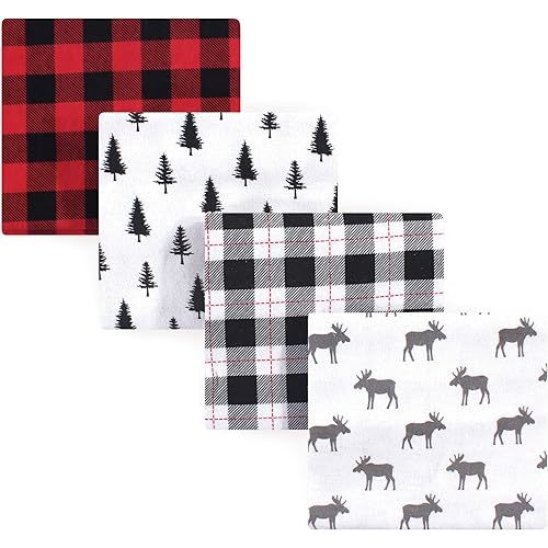 Hudson Baby Unisex Baby Cotton Flannel Receiving Blankets, Moose, One Size