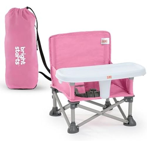 Bright Starts Pop 'N Sit Portable Booster, Indoor/Outdoor Use, Floor Seat with Feeding Tray, Pink, 6 Mos - 3 Yrs