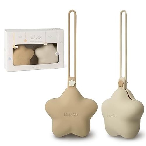 Moonkie Silicone Pacifier Holder Case, Cute Portable Pacifier Storage Case, 2 Pack