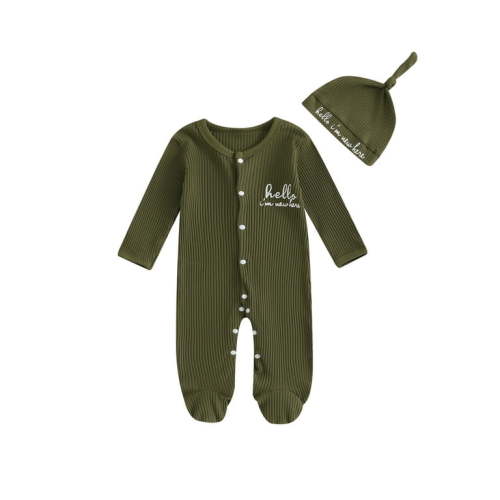 Binshrliy Newborn Baby Boy Fall Pajamas Print Long Sleeve Footie Jumpsuits + Hat 3M 6M Infant Zipper One Piece Rompers