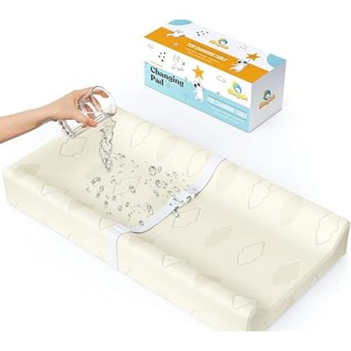 Cotton Baby Changing Pad Waterproof Liner Contoured Diaper Change Pad for Dresser by Sleepah – Breathable & Washable Cover – Three-Sided with Certipur Certified Foam