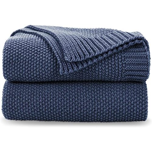 CozeCube Blue Throw Blanket for Couch, Soft Cozy Cable Knit Throw for Bed Sofa Living Room, Lightweight Warm Decorative Farmhouse Christmas Blanket, 50"x60", Dusty Blue