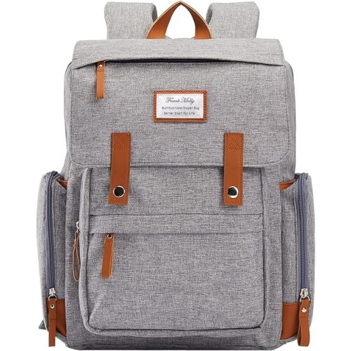 Frank Mully Diaper Bag Backpack Large Multifunction Travel Baby Bag for Mom Dad Gray