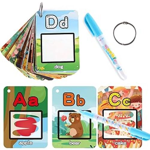 Magic Water Coloring Cards for Toddlers 2 3 4 5 6 Years Old, Journey Portable A-Z 26 Alphabet Flashcards, Fantastic ABC Learning Book Concentration Toys for Children Gifts, Classroom Rewards