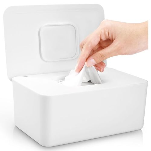 Lijroavy Baby Wipes Dispenser, Baby Wipe Holder for Fresh Wipes, Non-Slip Baby Wipes Container, Refillable Wipes Box with Sealing Design Lid (White)
