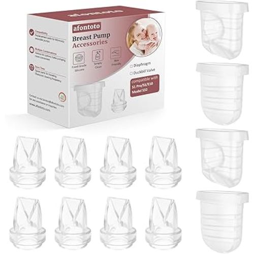 12PCS Duckbill Valve & Silicone Diaphragm Compatible with eufy S1 Pro/S1/E10, NCVI/Lansinoh Discreet Duo/Zooawa/Nuliie S32 Breast Pump Replacement Parts, Breastfeeding Essential Accessories