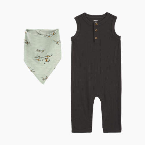 Carter's 2-Piece Drop Needle Jumpsuit & Bandana Bib Set - Multi, 9 M