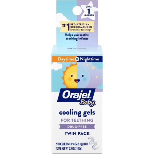 Orajel Baby Daytime & Nighttime Cooling Gels for Teething, Drug-Free, #1 Pediatrician Recommended Brand for Teething*, Two 0.18oz Tubes