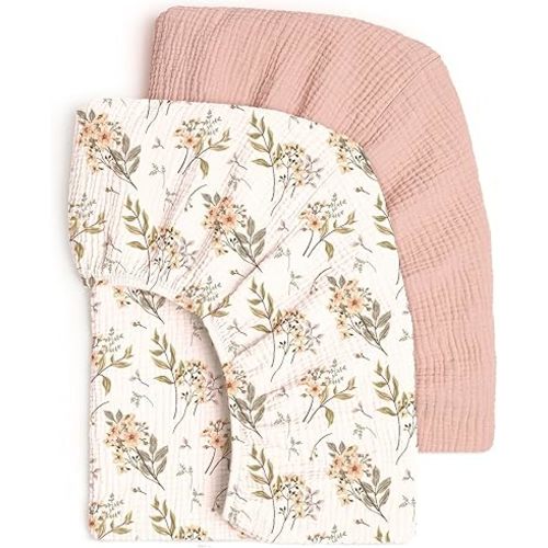 lulumoon Fitted Crib Sheets 2-Pack: Soft Muslin Cotton for Standard Crib - Boho Floral Pattern Print for Baby Girls Nursery Bedding & Gift