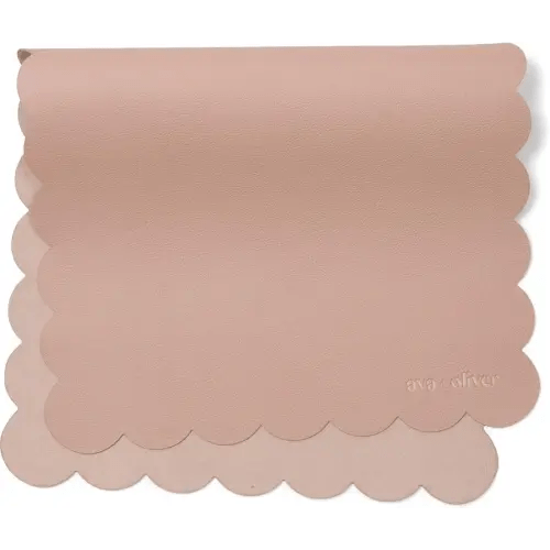 Ava + Oliver Vegan Leather Baby Changing Mat (16 X 30 in) - Multipurpose Wipeable and Portable Diaper Mat - Foldable for Travel (Pink Scallop)
