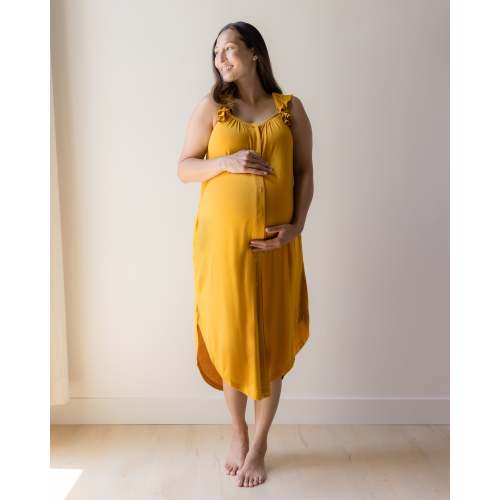 Ruffle Strap Labor & Delivery Gown | Honey - M/L
