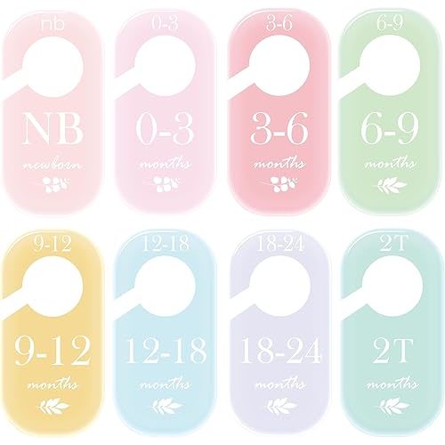 8 Pack Acrylic Baby Closet Dividers Watercolor Plants Clothing Organizer Double-Sided Colorful Hanger for Newborn to 24 Months