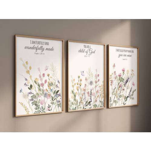 Boho Nursery wall art, Wildflower Nursery Decor, Floral Nursery, Girl Nursery Decor, vintage flower nursery, bible verse, christian wall art