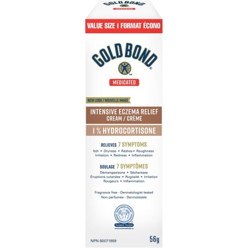 Gold Bond Medicated Intensive Eczema Relief 1% Hydrocortisone Cream, 56g Tube, Medicated Eczema Treatment With 5 Moisturizers to Relieve Itch, Rashes, Redness, Roughness, Irritation and Inflammation