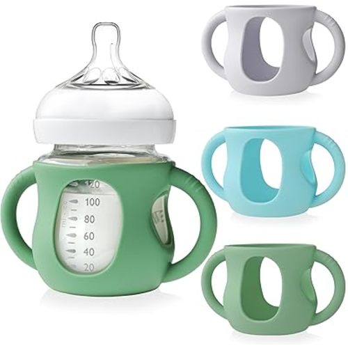 3 Pack Silicone Sleeves for Philips Avent Glass Bottle - Anti Breakage Baby Bottle Holder with Handles for Phillips Avent Glass Bottles 8 oz & 4 oz