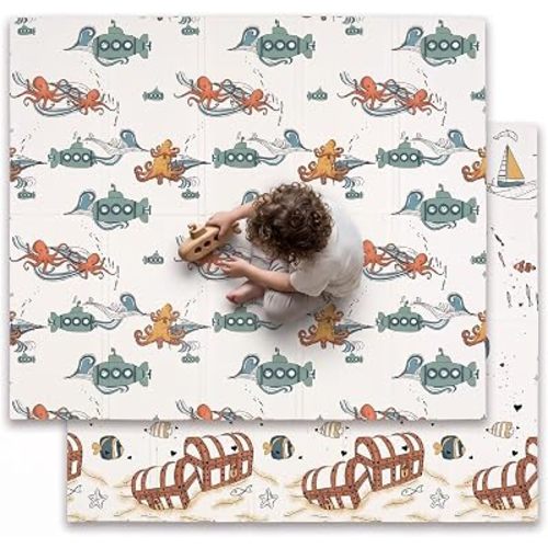 JumpOff Jo Foldable Foam Play Mat – Large Waterproof Baby & Toddler Activity Floor Mat, Double-Sided 70 x 59 Inch Play Surface