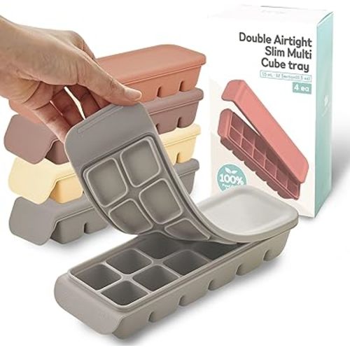Silicone Freezer Trays with Lid, 0.7oz 12 Section 4 Sets - Leak Proof Silicone Freezer molds for Homemade Baby Food Breastmilk, Purees, Vegetables, Baby Food Jars Ice Tray with Lid BPA Free Mix