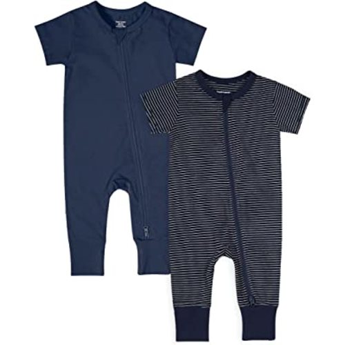 Teach Leanbh Cotton 2 Way Zipper Short Sleeve Footless 12-18 Months, Navy
