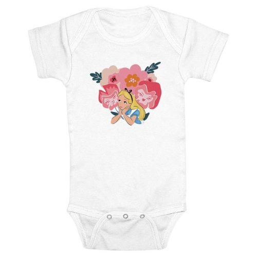 Infant's Alice in Wonderland Smiley Flowers Bodysuit - White - 6 Months