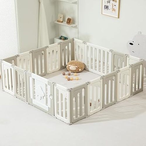UFO Portable Foldable Playpen - 18 Panels Extra Large Baby Play Yard, Grey
