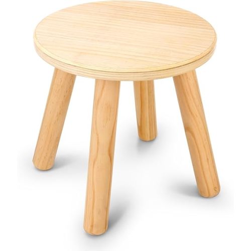 Wooden Step Stools for Kids, 10 Inch Solid Kids Chairs Perfect Matched Sensory Table, Multi-Purpose Children Sitting Stool for Playroom Bathroom (Natural, 1 Pack)