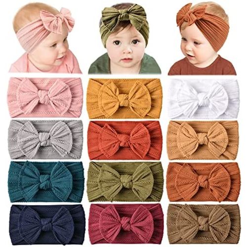 Prohouse 12 Pack Baby Nylon Headbands Hairbands Hair Bow Elastics Handmade Hair Accessories for Baby Girls Newborn Infant Toddlers Kids