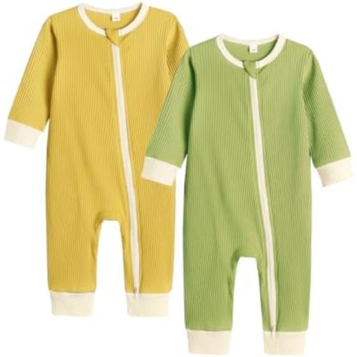 Bafeicao Unisex Baby Boy Girl 2/3 Pack Rompers Long Sleeve 2 Way Zipper One Piece Jumpsuits Clothes Sets