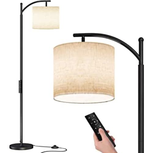 SUNMORY Arc Floor Lamp, Modern Floor Lamp with Romote Control and Stepless Dimmable Bulb, Metal Standing Lamps with Hanging Lampshade for Living Room, Bedroom, Office (Black) - Amazon.com