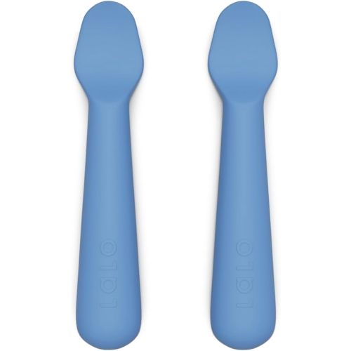 Lalo Little Spoon Set - 2 Piece Baby Spoons Set for Infants & Babies - Made From Food Grade Silicone Dishwasher Safe - Baby Feeding Essentials for Early Stage Mealtime - Blueberry