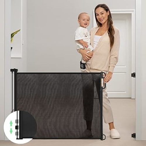 Retractable Baby Gate, Momcozy Mesh Baby Gate or Mesh Dog Gate, 33" Tall,Extends up to 71" Wide, Child Safety Gate for Doorways, Stairs, Hallways, Indoor/Outdoor