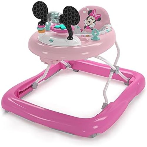 Bright Starts Disney Baby Minnie Mouse Forever Besties 2-in-1 Baby Activity Walker - Easy Fold Frame and Removable -Toy Station, 6 Months and up
