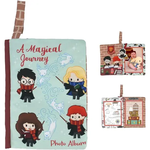 Kids Preferred Harry Potter Baby Photo Memory Album Crinkle Soft Sensory Book Holds 3 4"x6" Photos with Soft Fabric for Babies, 6.25x9 Inch