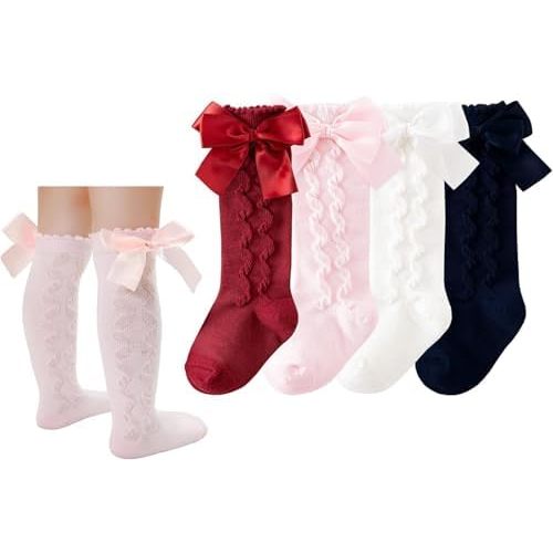 CHUNG Toddler Baby Girls Knee Hight Stocking Cotton Socks 0-7Years Solid Color Bowknot Thin Spring Summer