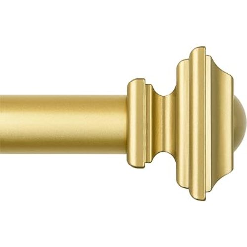 KAMANINA 1 Inch Curtain Rod 32 to 58 Inches (2.6-4.8ft), Gold Curtain Rods for Windows, Single Drapery Rods with Square Finials