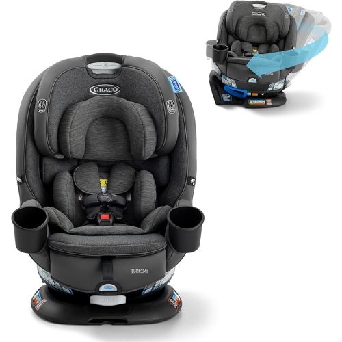 Graco Turn2Me 3-in-1 Rotating Convertible Car Seat, Manchester, Rear-Facing Rotation, Forward-Facing Mode, Highback Booster Up to 100 lbs, Adjustable Headrest & Harness, Steel Reinforced Frame
