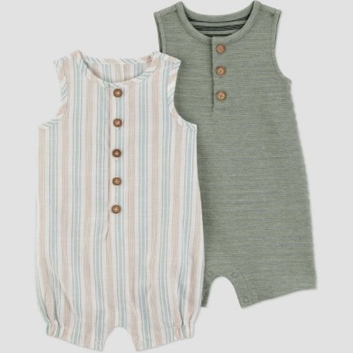 Carter's Just One You®️ Baby Boys' Striped 2pk Romper Set - Green 6M