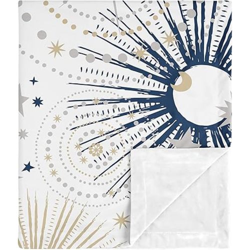 Sweet Jojo Designs Star and Moon Boy Girl Blanket Receiving Security Swaddle for Newborn or Toddler Nursery Car Seat Stroller Soft Minky - Navy Blue Gold Grey Celestial Sky Stars Gender Neutral Unisex