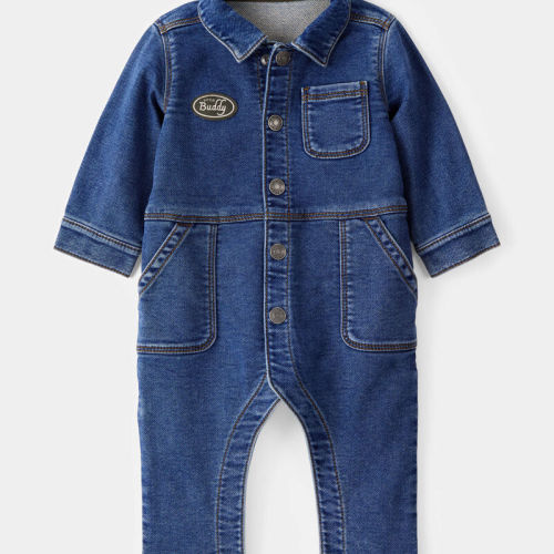 Navy Baby Little Buddy Snap-Up Denim Jumpsuit | Carter’s Oshkosh Canada
