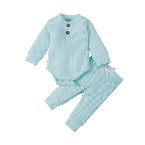 jaweiw Baby Boy Girl Clothes Ribbed Knitted Cotton Long Sleeve Romper Long Pants Solid Color Fall Winter Outfits