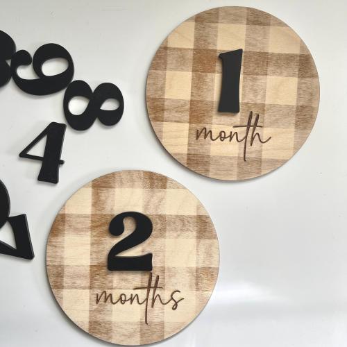 wooden baby milestone discs with numbers baby shower gift wooden monthly markers gingham baby monthly milestone rustic baby milestone signs