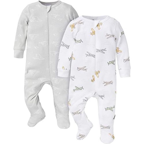 Gerber baby-girls 2-pack 2-way Zip Thermal Footed Sleep 'N Play