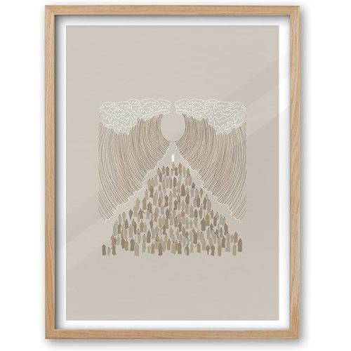 Oak Moses Parting The Red Sea Framed Wall Art, Large 16x20 in Modern Christian Bible Verses Canvas Art, Boho Sketches Crossing Decor, Beige Logs Set of 1 For Living Room Bedroom