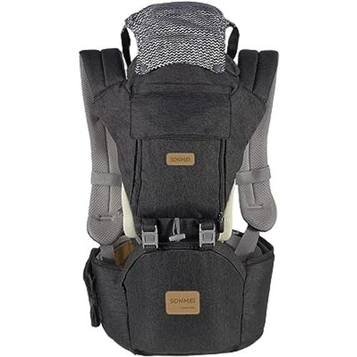 SONMEI Ergonomic Baby Carrier with Hip Seat, 360° Positions, Soft and Breathable, All Seasons, for Newborns and Toddlers, Hiking Shopping Travelling
