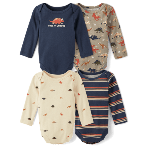 Baby Boys Dino Bodysuit 4-Pack - Gray